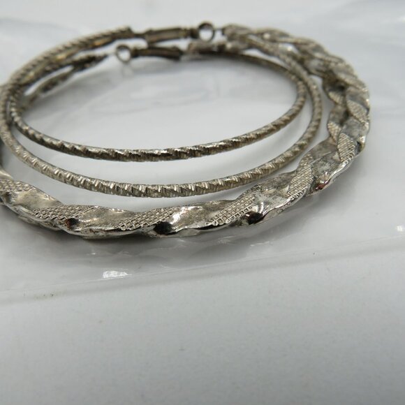Vintage Silver Tone Oversized 2.5" Textured Double Hoop Earrings - Picture 6 of 7